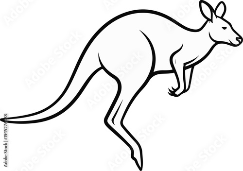 Simple line drawing of a kangaroo in mid-leap against a white background