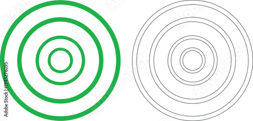 Three stacked concentric rings in green and black silhouettes