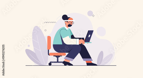 Person with an injured arm working on a laptop from a chair