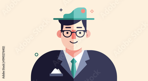 Stylized man in a suit and hat, smiling