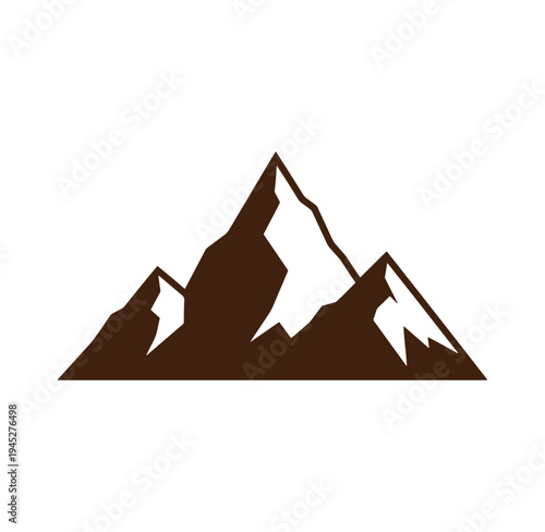 Brown mountain range silhouette with three peaks on white background