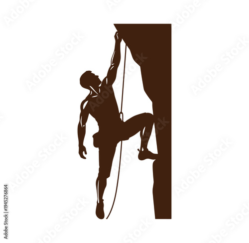 man climbing a wall with a rope attached to his harness one hand on the wall