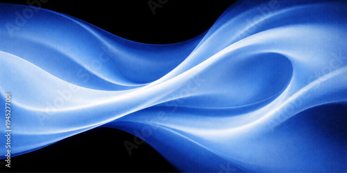 Abstract elegant waves of flowing blue light cascade across a dark space. The fluid forms create a dynamic and mesmerizing visual effect. 