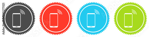 Obraz na płótnie Icons auf 4 Buttons mit Zacken zeigen Telefon oder Handy mit Empfang