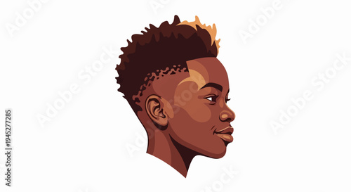 Stylized pixel art profile of a young person with short, spiky hair