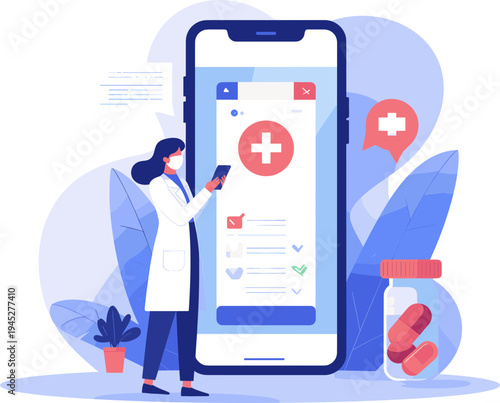 Digital Health Monitoring with Wearable Device and Mobile App, Smart Healthcare Tracking Illustration