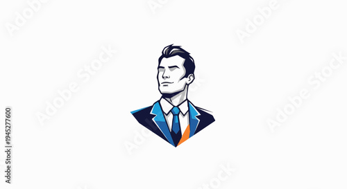Stylized portrait of a confident man in a dark suit and blue tie