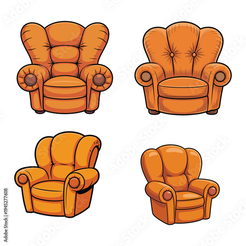Cute orange sofa chair cartoon vector cozy home furniture illustration for interior design projects