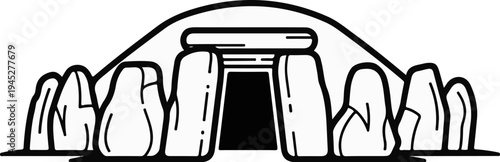 Stylized outline of ancient stone structure with a vaulted roof