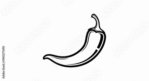 Stylized black and white illustration of a single chili pepper