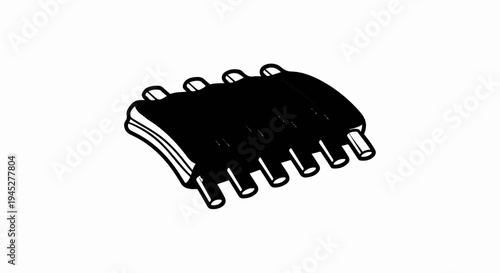 Stylized black and white illustration of raw meat ribs
