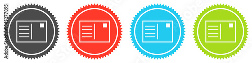 Icons auf 4 Buttons mit Zacken zeigen Postkarte