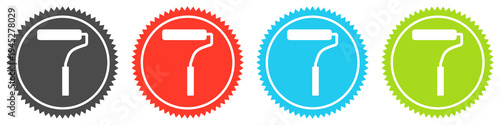 Icons auf 4 Buttons mit Zacken zeigen Maler oder Farbrolle