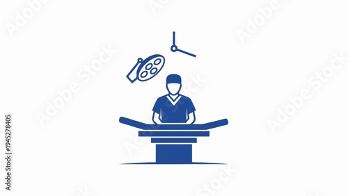 Surgeon in operating room with surgical lamp and table