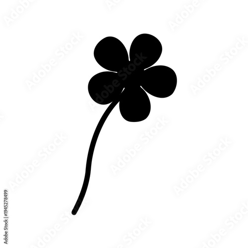 A simple five petal flower silhouette with a curved stem illustration