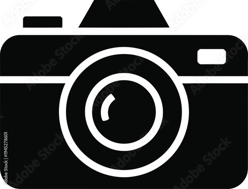 Black camera icon represents photography, media, and digital.