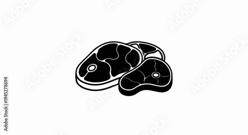 Three stylized raw steaks on a white background, depicted in black