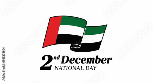 Waving flag with text "2nd December National Day" on white background