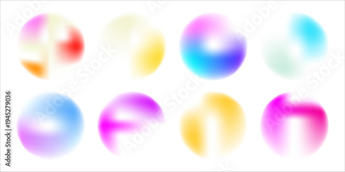 Set color circle gradient noise gradation. Abstract colorful watercolor blur mesh shape on white background. Gradient aura, grain neon blob with noise effect vector illustration.