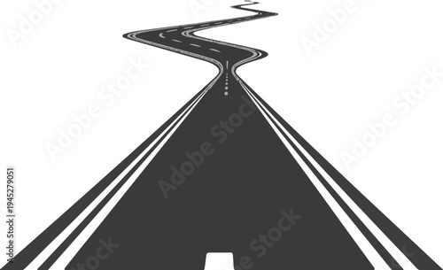 Winding asphalt road with white lines disappearing into distance