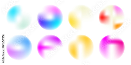 Set color circle gradient noise gradation. Abstract colorful watercolor blur mesh shape on white background. Gradient aura, grain neon blob with noise effect vector illustration.