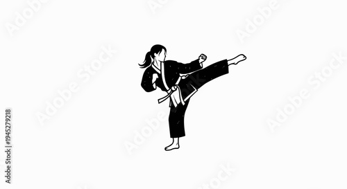 Woman in martial arts uniform performing a high kick