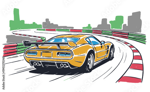 Velocity drive. Super sports car racing art. Drift track speed graphic for poster, sticker, apparel print. Ultimate circuit racing club design.