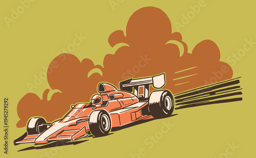 Built for speed. Retro racing graphic for apparel print, poster, sticker, and background. Fast formula car track art. Extreme motorsports club.