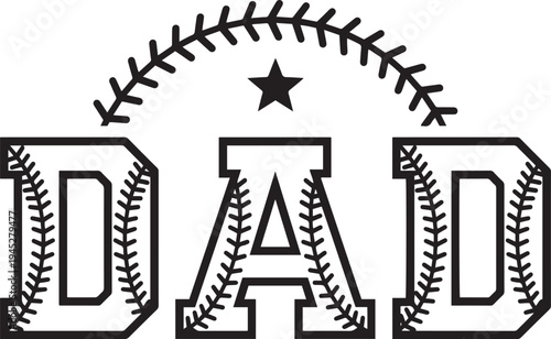 Baseball Dad Typography With Stitch Pattern Illustration