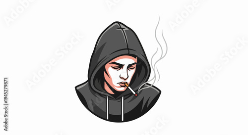Young man in dark hoodie smokes, with smoke wisps