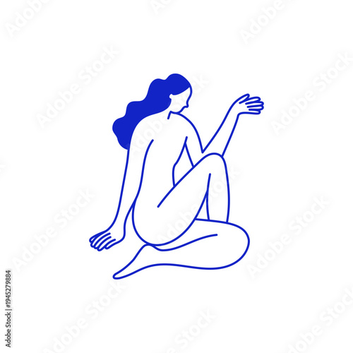 Beautiful female figure. Vector logo design template and illustration in simple minimal linear style - body positive emblem, abstract badge for lingerie designer, modern feminine art