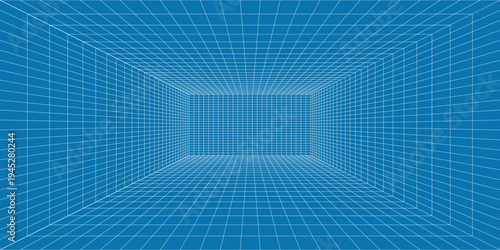 3D Wireframe grid room - Vector illustration