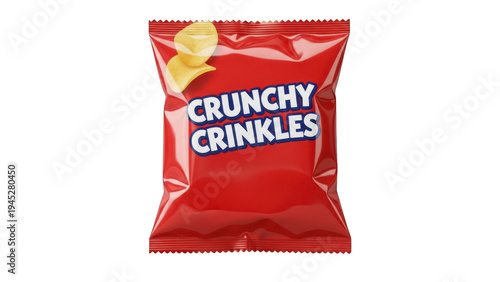Red bag of crunchy crinkles potato chips isolated on transparent background