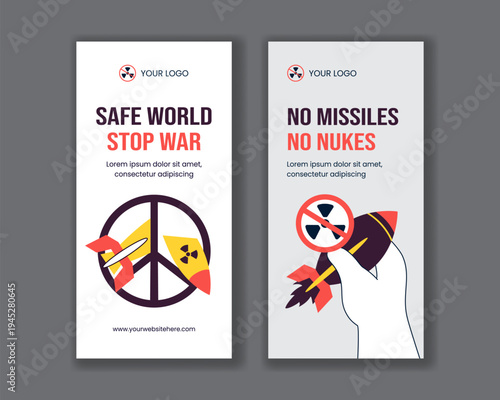 Stop Nuclear Weapon Campaign Social Media Vertical Banner Flat Cartoon Hand Drawn