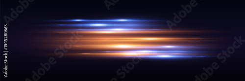 Blue and orange glowing light streak lines with bright flash effect design.