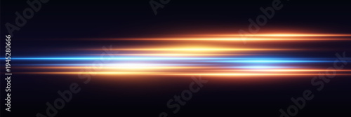 Blue and orange glowing light streak lines with bright flash effect design.