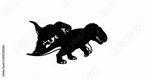 Two black silhouette dinosaurs with sharp teeth on a white background