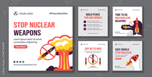 Stop Nuclear Weapons Campaign Social Media Post Cartoon Hand Drawn Background Illustration