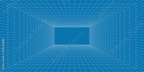 3D Wireframe grid room - Vector illustration