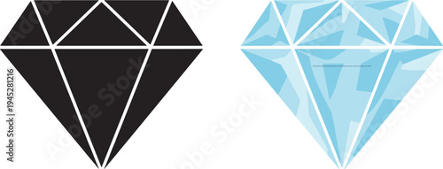 Black diamond silhouette, blue diamond illustration, gemstone art, faceted jewel design, luxury crystal icon, precious stone graphic, shiny gem artwork