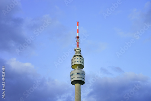 View of the Florianturm in Dortmund. The city's observation and television tower. Landmark in Westfalenpark.
