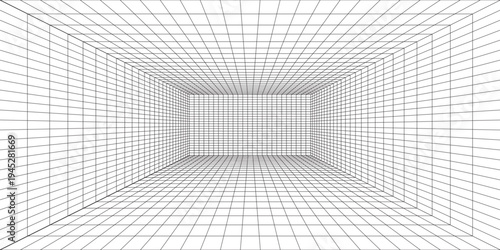 Perspective grid background 3d Vector illustration. Interior design Model projection background template. Line one point perspective. eps10