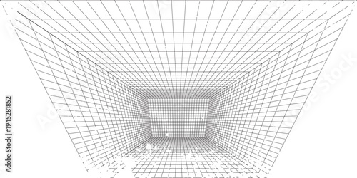 Perspective grid background 3d Vector illustration. Interior design Model projection background template. Line one point perspective. eps10
