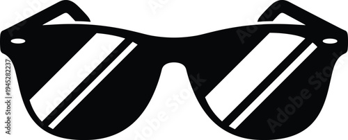 Black silhouette of classic fashion sunglasses icon isolated on white background for summer vacation travel and stylish sun protection eye wear