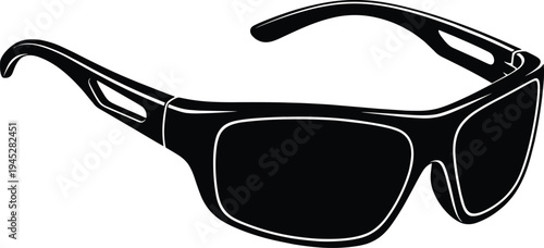 Black silhouette of sporty wrap around sunglasses icon isolated on white background for outdoor activities active lifestyle and sun protection
