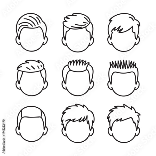 Nine different hairstyles illustrated in black and white line black and white haircuts