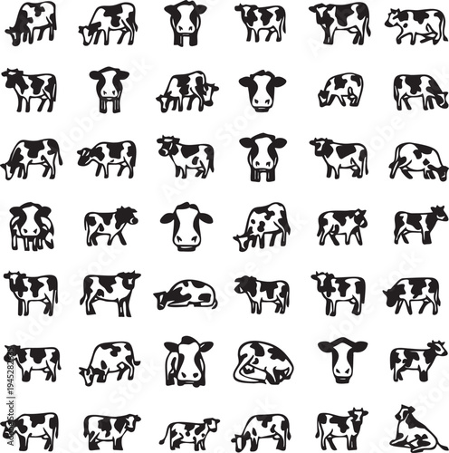 Cow Silhouette Collection – Black Cow Farm Animal Vector Icons Set.