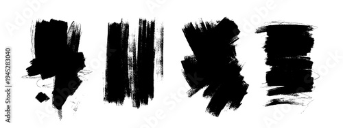 Abstract ink blob set, grunge art. Black paint stroke texture. Hand drawn vector isolated illustration