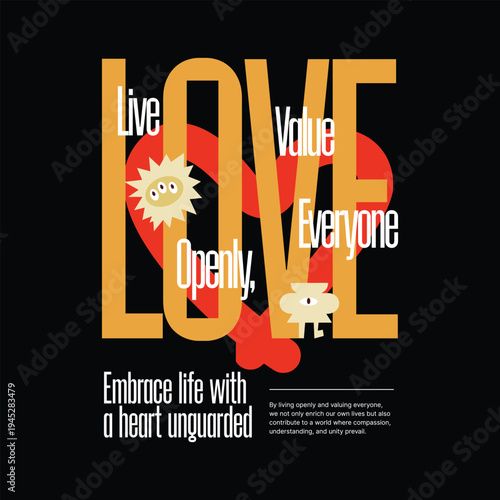 Love word art with abstract elements and inspirational text graphic design