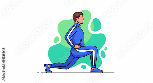 Man Lunge Exercise in Athletic Tracksuit with Vibrant Green Abstract Background, Dynamic Pose, Healthy Lifestyle Concept